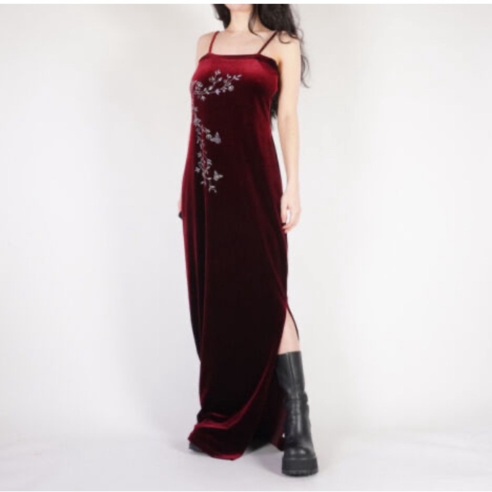 Vintage Goth 1990s Rave City Beaded SZ MED Red Velvet
